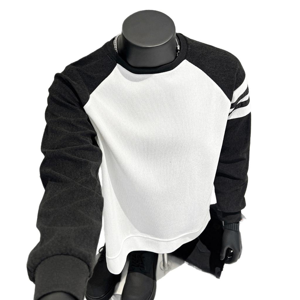 Pullover bottoming shirt men's 2025 fashion color matching crew neck sweater men's versatile striped knitted sweater