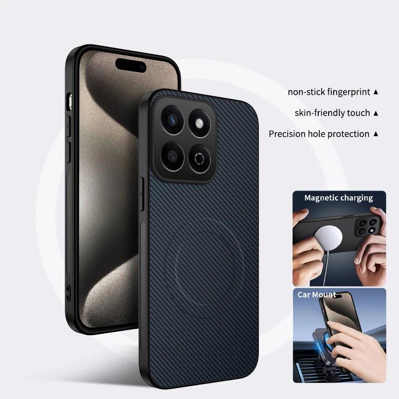 Anti-Drop Carbon Fiber Silicone Soft Phone Case For Honor X6B X6C X7B X7C X8C X9B X9C X60 Pro Magnetic Wireless Charging Cover