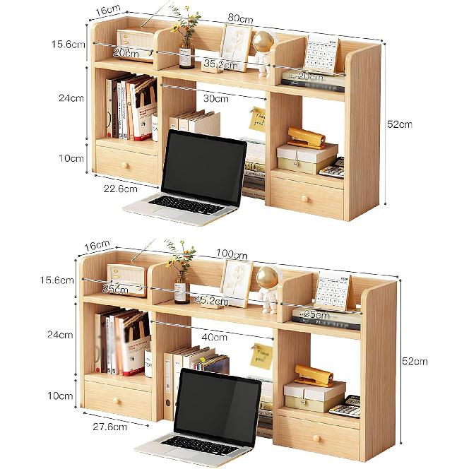 UEOFU Desk Hutch Top Only Desktop Bookshelf Wood Storage Display Rack Countertop Organizer Over Computer for Home, Dorm, Office