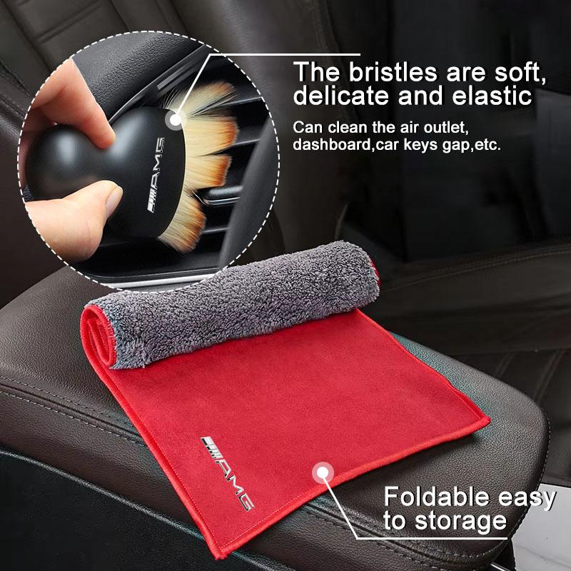 Car Towels Cleaning Drying Cloth with Car Cleaning Brush For Mercedes Benz AMG W212 W205 W246 W177 W176 W213 GLC GLE GLS ML Welcome Laser Logo Lamp