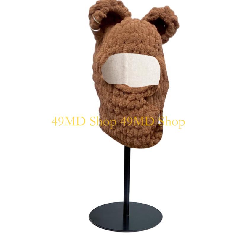 49MD Thick Knit Hoodie Hat for Teen Windproof Handmade Cold Weather Skiing Riding Hat