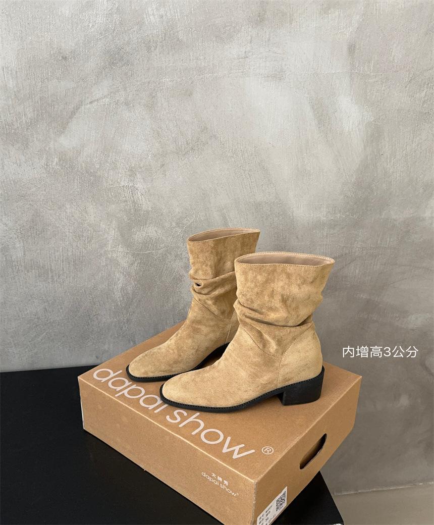 

Retro stack boots women s 2025 new autumn retro small Martin boots thick heel western cowboy short boots women 39 абрикосовий