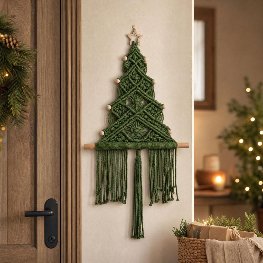 Handwoven Christmas Tree Tapestry Wall Hanging Holiday Home Decoration for Living Room Bedroom