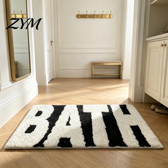 Machine Washable Bath Mat Modern Mat, Absorbent Non-Slip Bathroom Rug, Fun English Letters, Cozy Cashmere Like Rug for Tub Sink Home