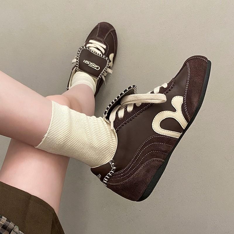 Fashion German Training Shoes Women 2025 New Genuine Leather Women Sneakers Flat Lace-up Retro Large Size Forrest Gump Shoes Women