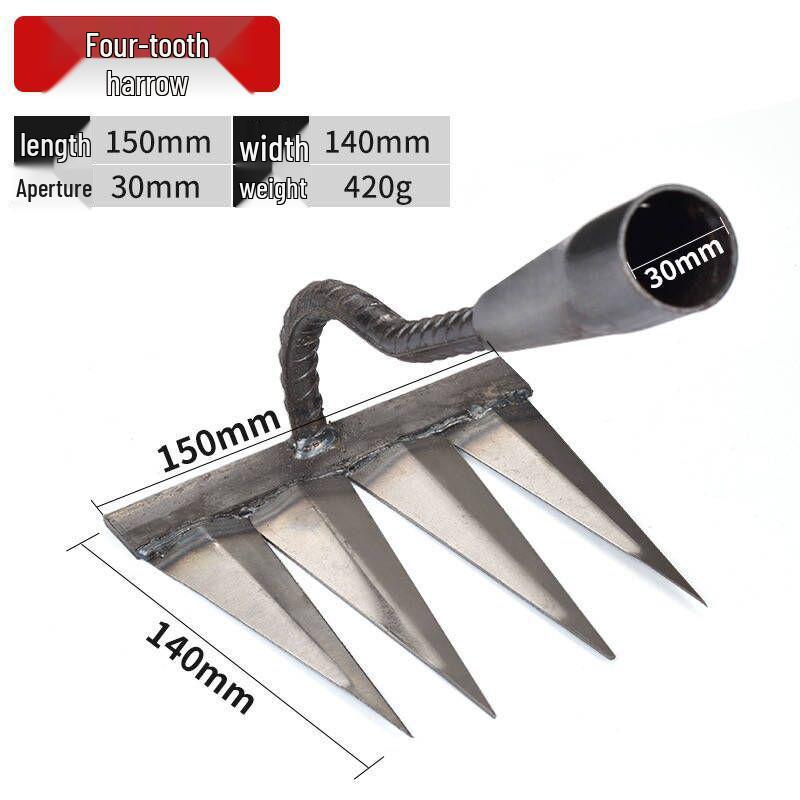 Six-Tooth Steel Weeding Hoe & Root Rake for Soil Loosening and Farming