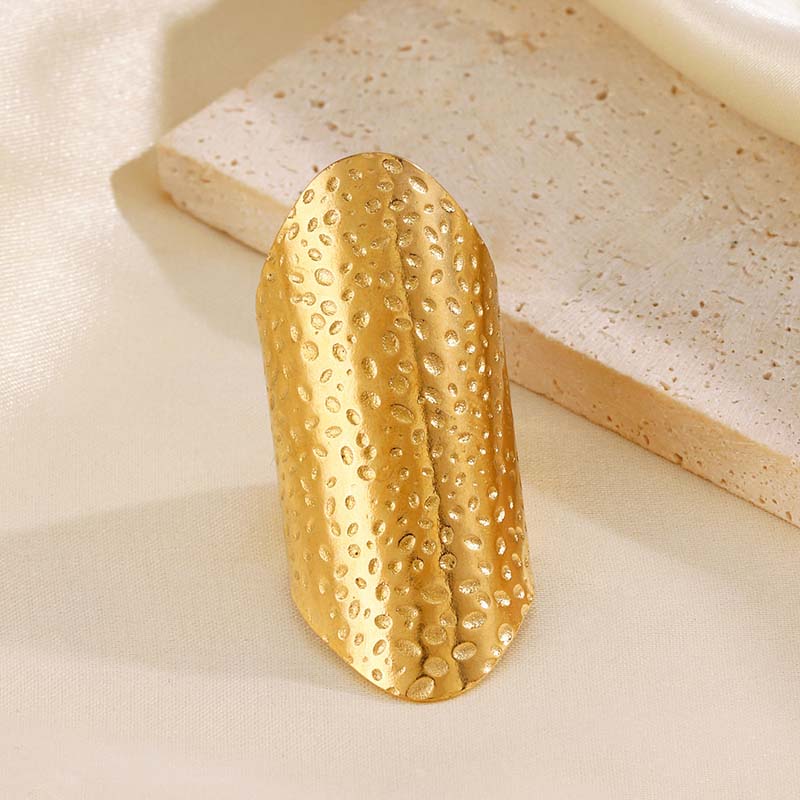 Stainless Steel Metal Wide Geometric Open Rings For Women Men Exaggerated Gold Color Irregular Texture Rings Jewelry Gift 2024