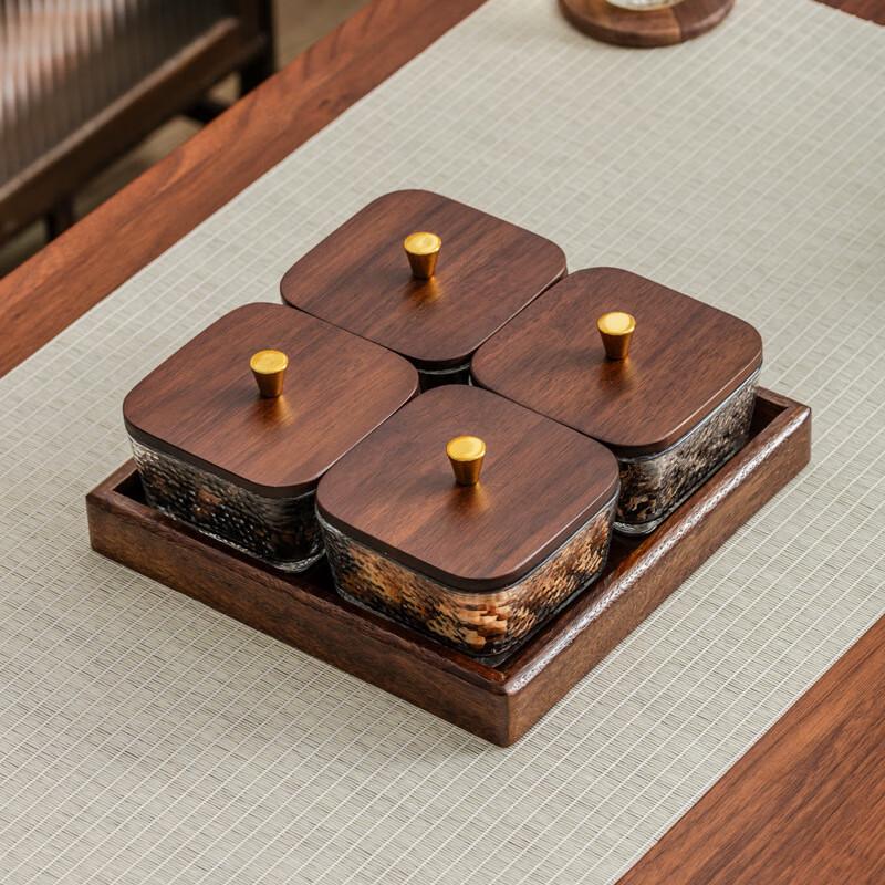 

Walnut Wood Glass Snack Serving Set