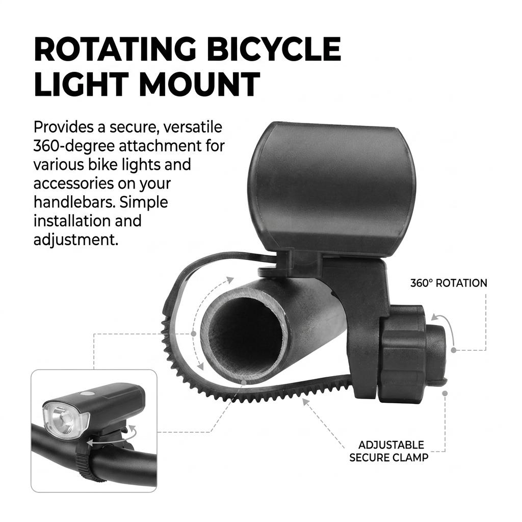360 Degree Rotatable Bike Light Holder ABS Material Handlebar Mount For 1.5-4.5cm Diameter