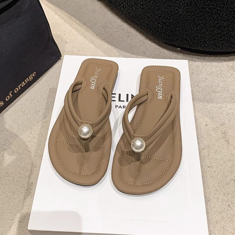 

Шлепанцы женские летние для улицы модные новые фея ветер нескользящая плоская подошва щипают ноги приморский пляж сандалии 40 хаки