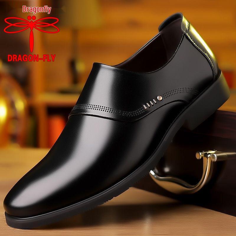 

Qingting Men s Genuine Leather Slip-On Shoes, Business Casual, Korean Style, Height Increasing. 38