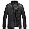 Mens Genuine Leather Short Bomber Jacket With Stand Collar Floral Slim Fit