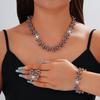 Luxurious Geometric Rhinestone Pearl Jewelry Set: Necklace, Bracelet, Earrings
