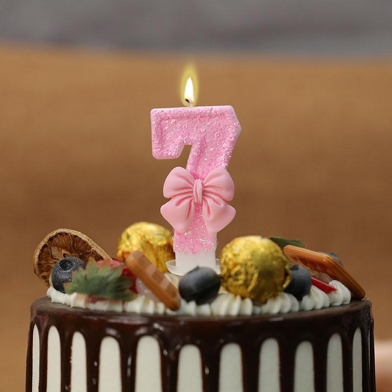 Digital Luminous Pink Bow Candle Birthday Cake Decoration In Clear Box