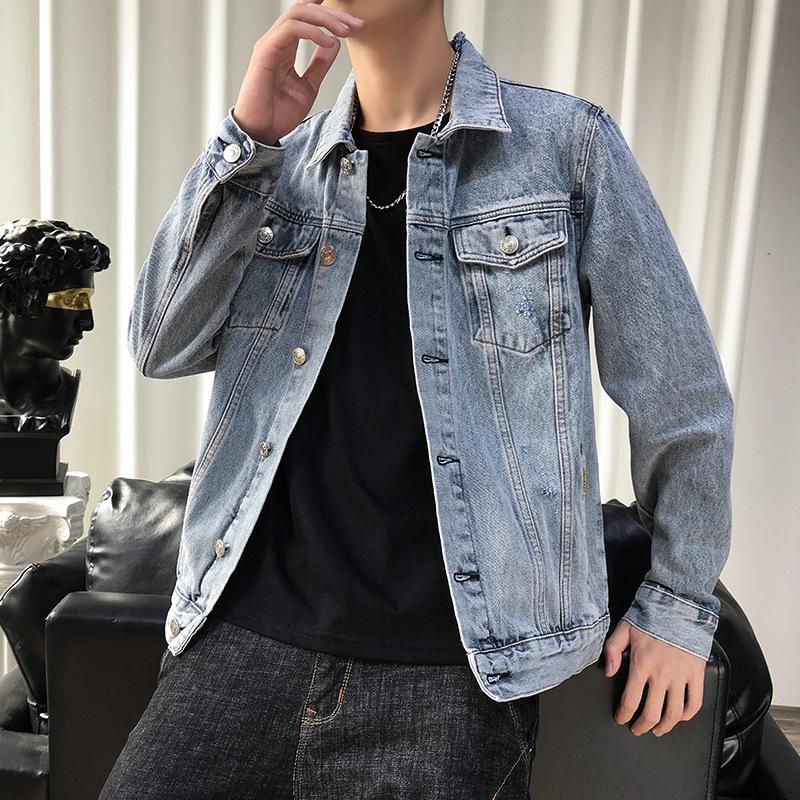 Japonská Harajuku Pánská Slim Retro Džínová Bunda Top Ležérní Korejská Verze