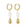 Elegant Stainless Steel Dangle Earrings with Natural Pearls – Non-fading, Versatile Design for Women