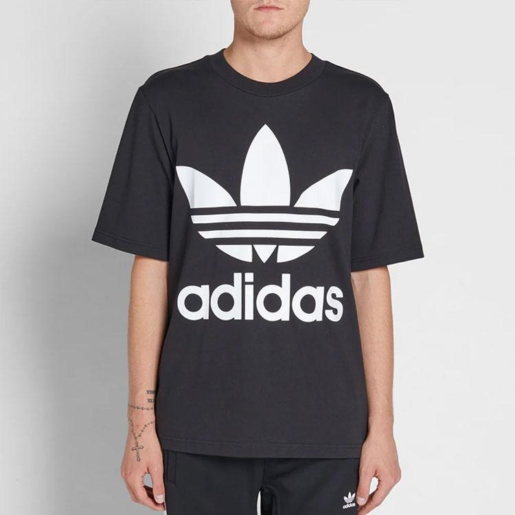 Adidas Originals Trefoil Large Logo Casual Short Sleeve T-shirt Men Tops Black BK7175