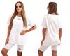 White Women's Cotton Set Oversize T-Shirt + Cycling Shorts with Stripes