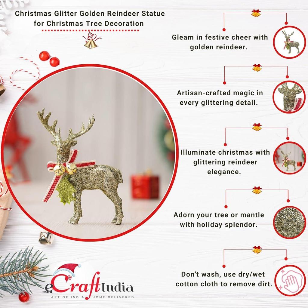 Glitter Golden Reindeer Statue | Christmas Tree Decoration Items | Christmas Hanging Ornaments Props | Xmas Decorations Items