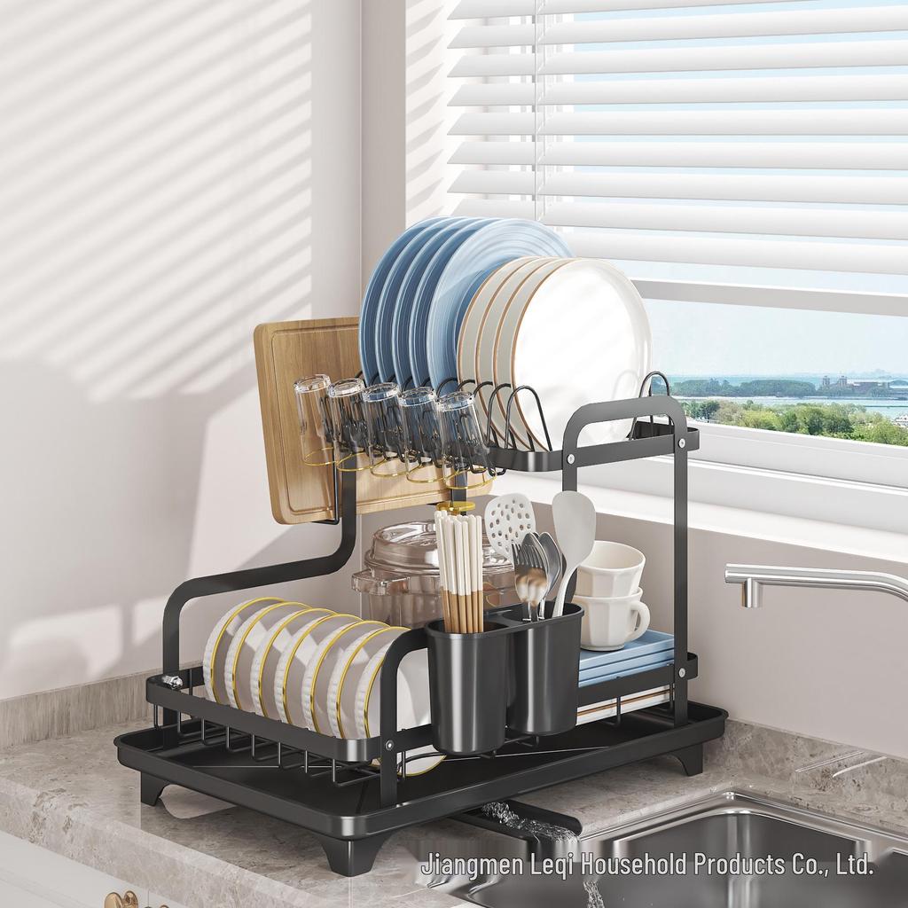 Compact Kitchen Sink Dish & Bowl Drainer with Chopsticks Storage