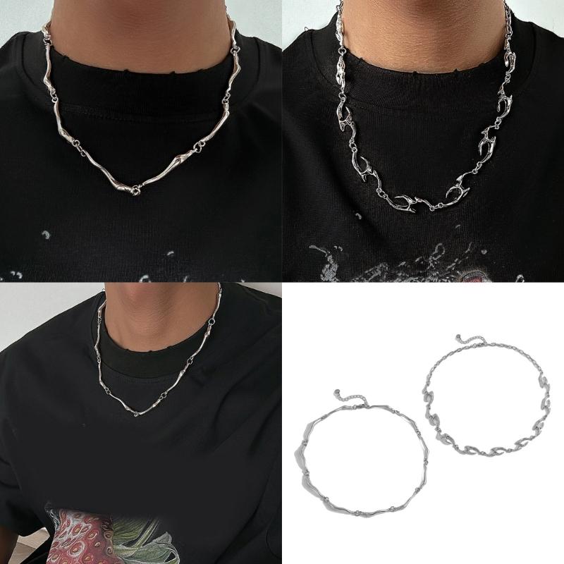 Irregular Wavy Chain Necklace Adjustable Length Neckchain Unisex Choker Ornament Trendy Accessory for Fashion Lovers