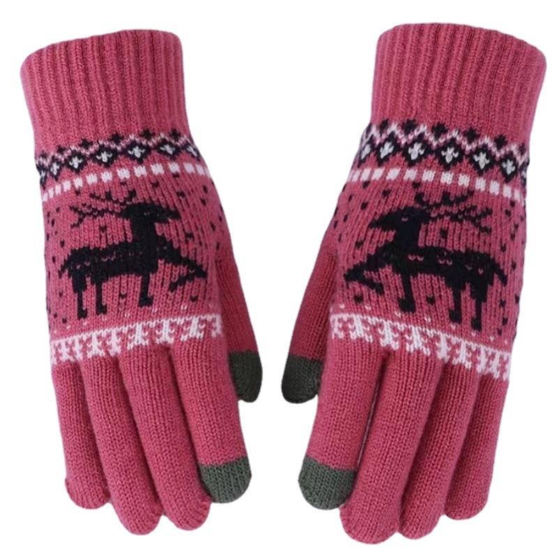 Thick Winter Warm and Cold Resistant Christmas Deer Knitted Yarn Gloves