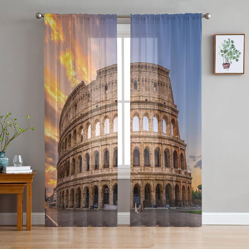 San Pietro Basilica Rome Retro Styled Chiffon Sheer Curtains for Living Room Bedroom Window Curtain Voiles Tulle Cortinas