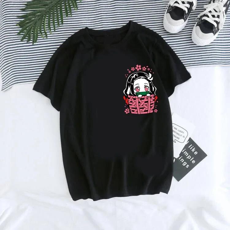 Women T-shirt Kaus Grafis Anime Demon Slayer Uniseks Tanjirou Kamado Kaus Wanita Kimetsu No Yaiba Nezuko Kaus Wanita