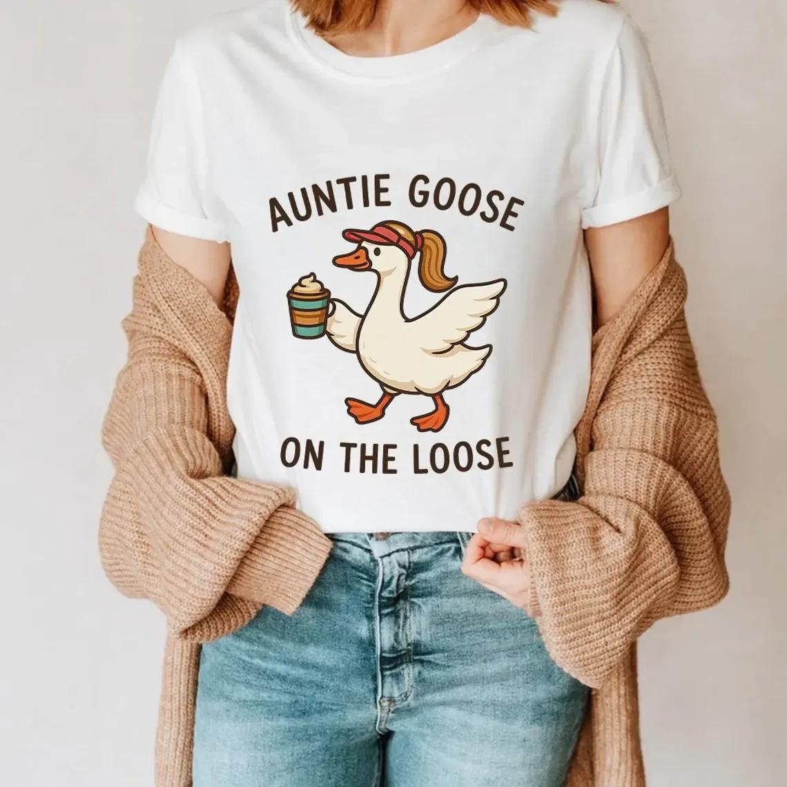 

Funny Goose Cute Humorous Animal Pattern Womens Tshirt Fashion Versatile Round Neck Short Sleeve Womens Tshirt S