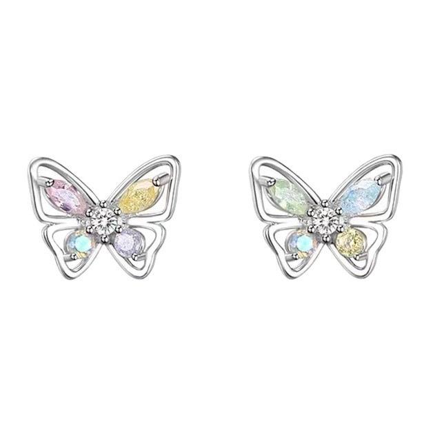 Butterfly Stud Earrings - Female Color Crystal Multi-color Earrings - Light Luxury Niche Design Versatile