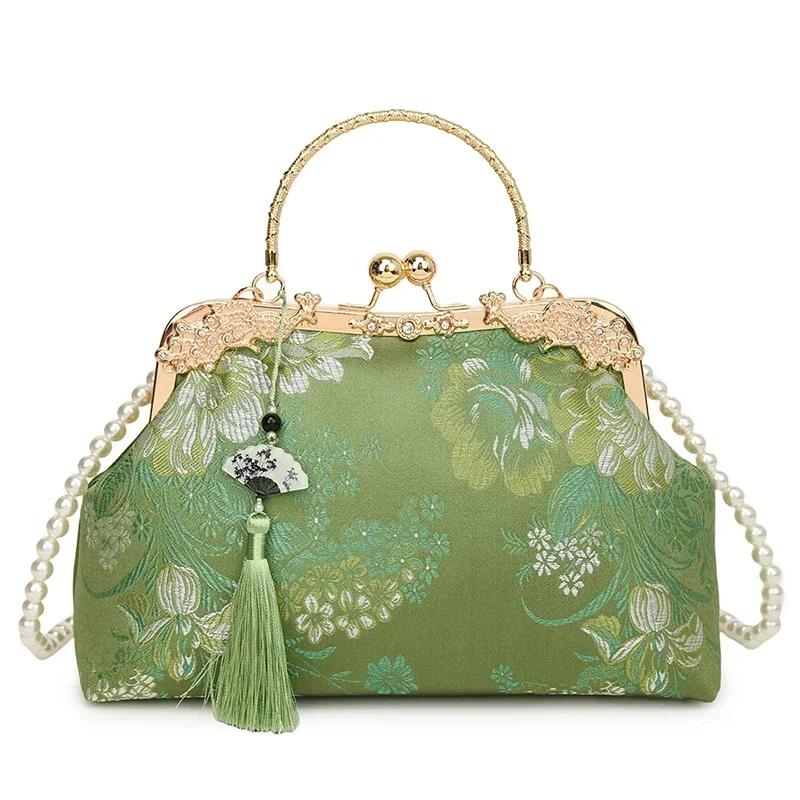 Slik Embroidered Chinese Style Top-Handle Bags Beading Fashiable Women's Bags  Sale 2026 Fashi Tassel Women's Handbag