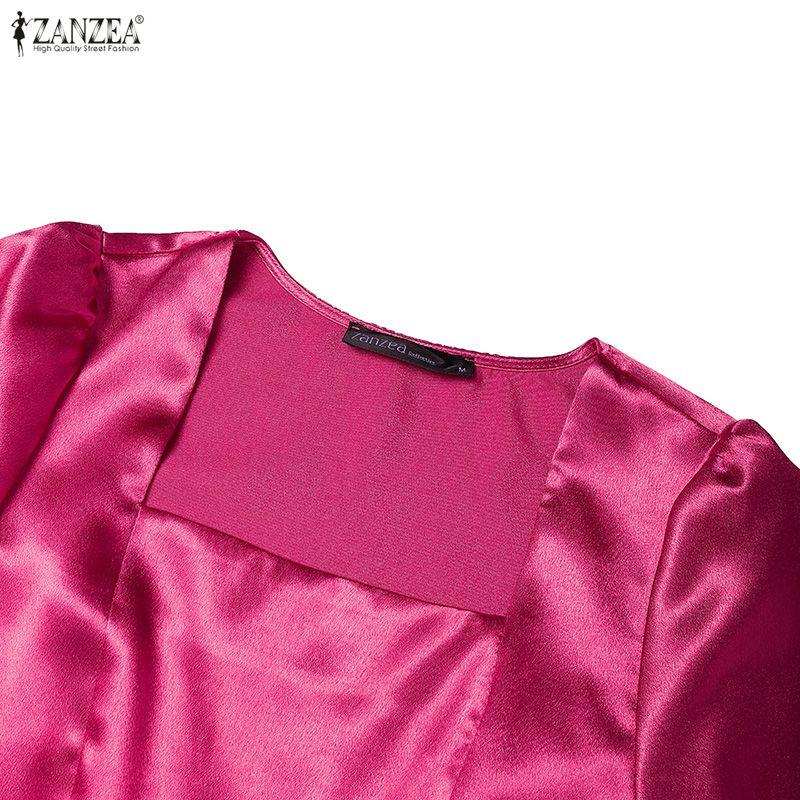 ZANZEA Women Casual Square Collar Summer Short Sleeve Long Dress