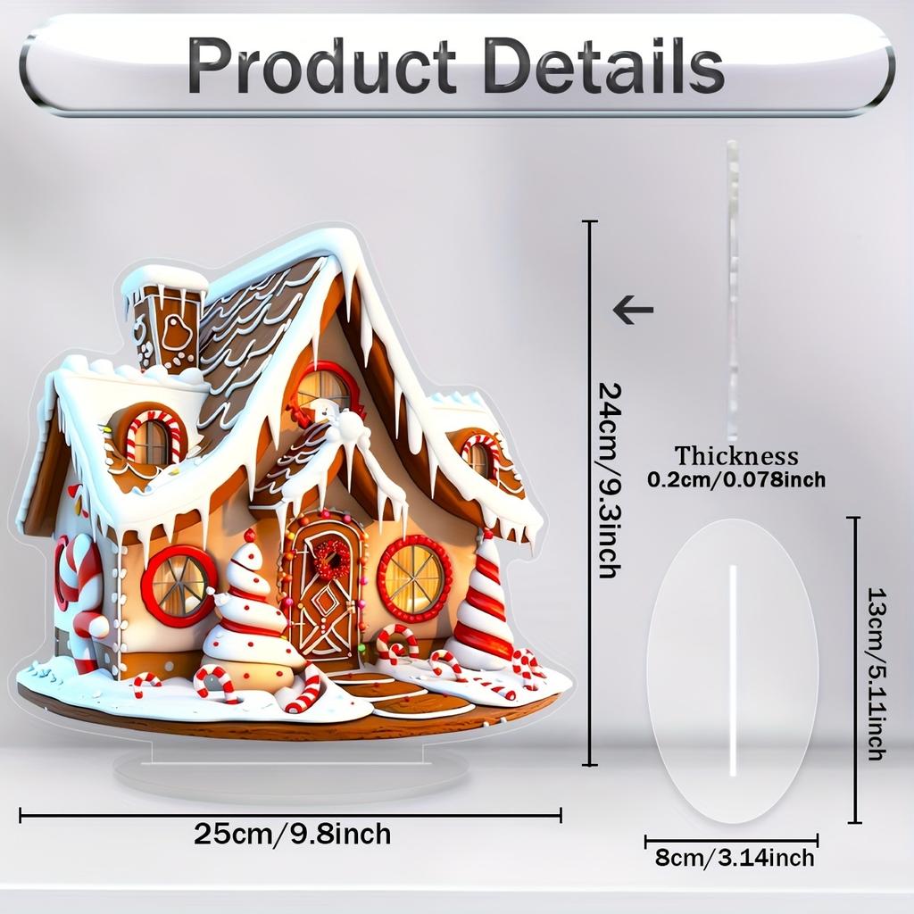 8in Christmas Candy House Miniature Acrylic 2D Desktop Decorative Piece Colored Family Village Theme Festival Statue Home Decor