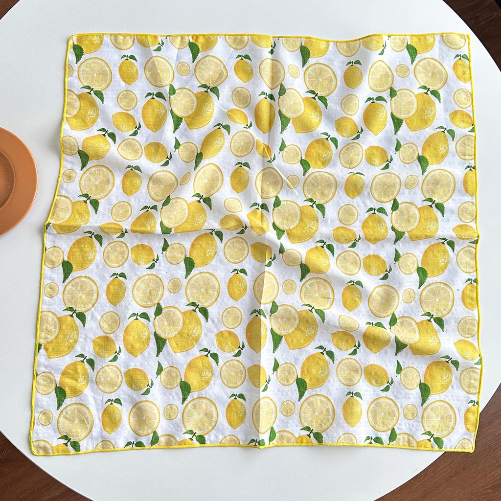 1 Piece 53X53Cm Fresh Lemon Printed Square Scarf Turban European And American Versatile Scarf Suitable For Daily Use