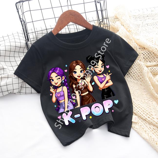 2026 Girls KPOP Idol Group Print Short Sleeve Boys and Girls TShirt Cute Cartoon Graphic Tee Kids Summer Casual Top