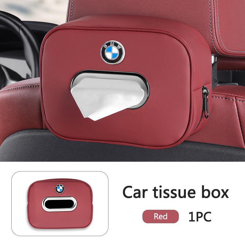 BBIQ7 Metal Logo Car Tissue Box Auto Seat Back Hanging Tissue Box For BMW X3 X5 X4 X6 X7 G30 G20 G32 G11 G12 F40 F30 interior sticker