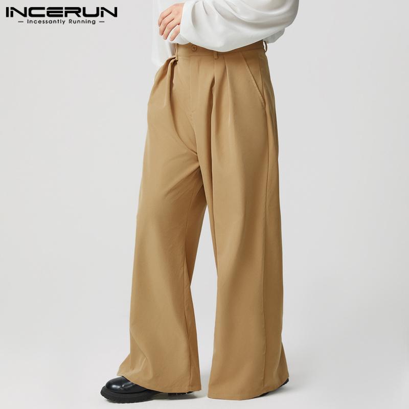 INCERUN Herren Reißverschluss Lässige Lose Anzughose mit hoher Taille Weite Beine Hose