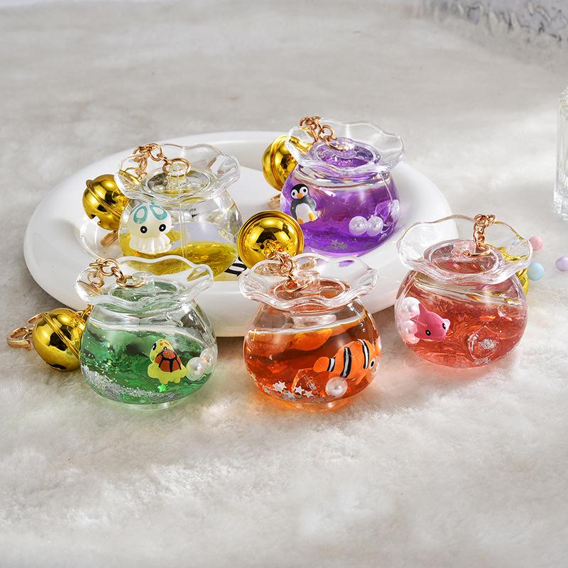 "Goldfish Keychain Quicksand Oil Bottle - Marine Animal Desk Accessory & Bag Pendant"