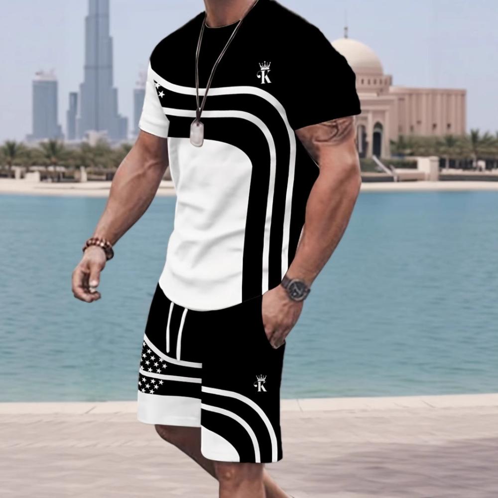 Herren Kurzarm-Shorts-Set Lässiger Mode-Sportanzug Einfache Bequeme Unisex Sportbekleidung