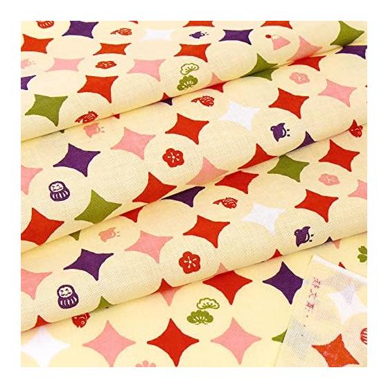 Hamamonyo Tenugui Towel - Auspicious Patterns: Diamond, Daruma, Chidori, Sea Bream - 100% Cotton