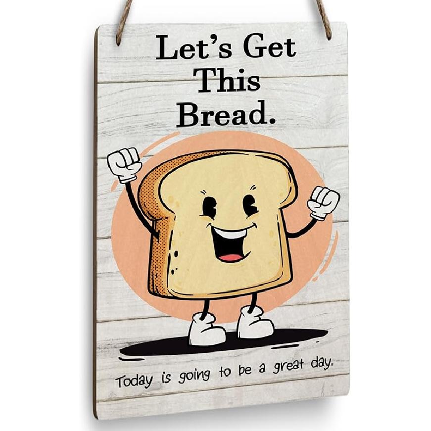 Farmhouse Kitchen Wall Décor, Meals & Memories are Made Here Sign, 10x6 Inch Rustic Wood Kitchen Signs Dinning Room Wall Décor, Family Home Wall Yellow Let s Get This Bre