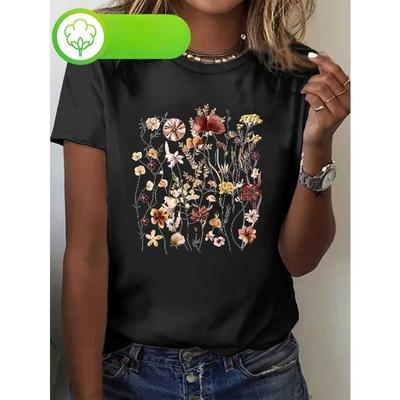 T-shirt da Donna Floreale Bohemien Design Vivace Manica Corta Leggera Traspirante Primavera Estate Autunno Top Casual