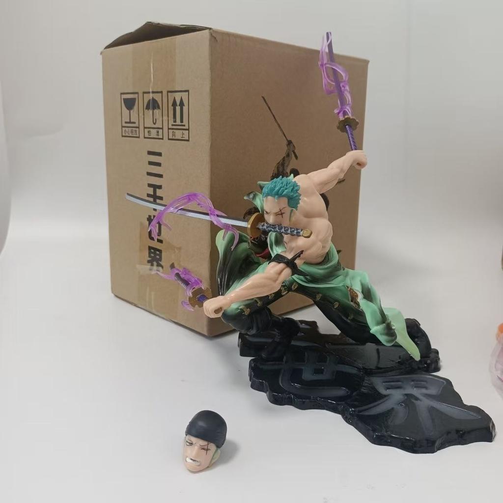 JT studio Gleicher Stil One Piece 25 cm Roronoa Zoro Sitzend Drei Tausend Welten Doppelkopf PVC Modell Spielzeug Geschenke