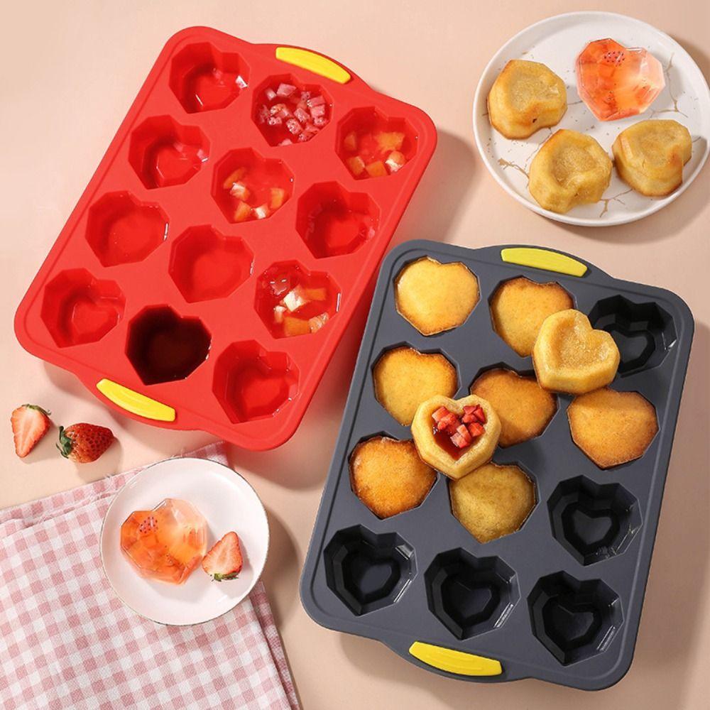 12-Cavity Silicone Cake Mold Food-Grade Pudding Jelly Mold Heart-Shaped Baking Mold  Dessert Making