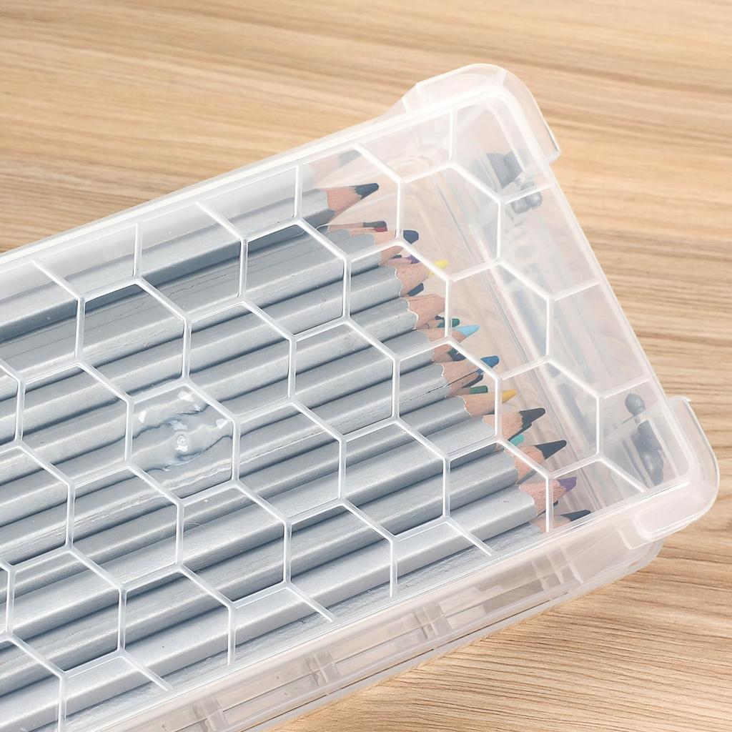 Sumnacon Multifunctional Pencil Pen Storage Clear Storage Tool Small Item Storage Box with Pen Set of Gray Case, Case, Case, Stackable, Space-Saving,