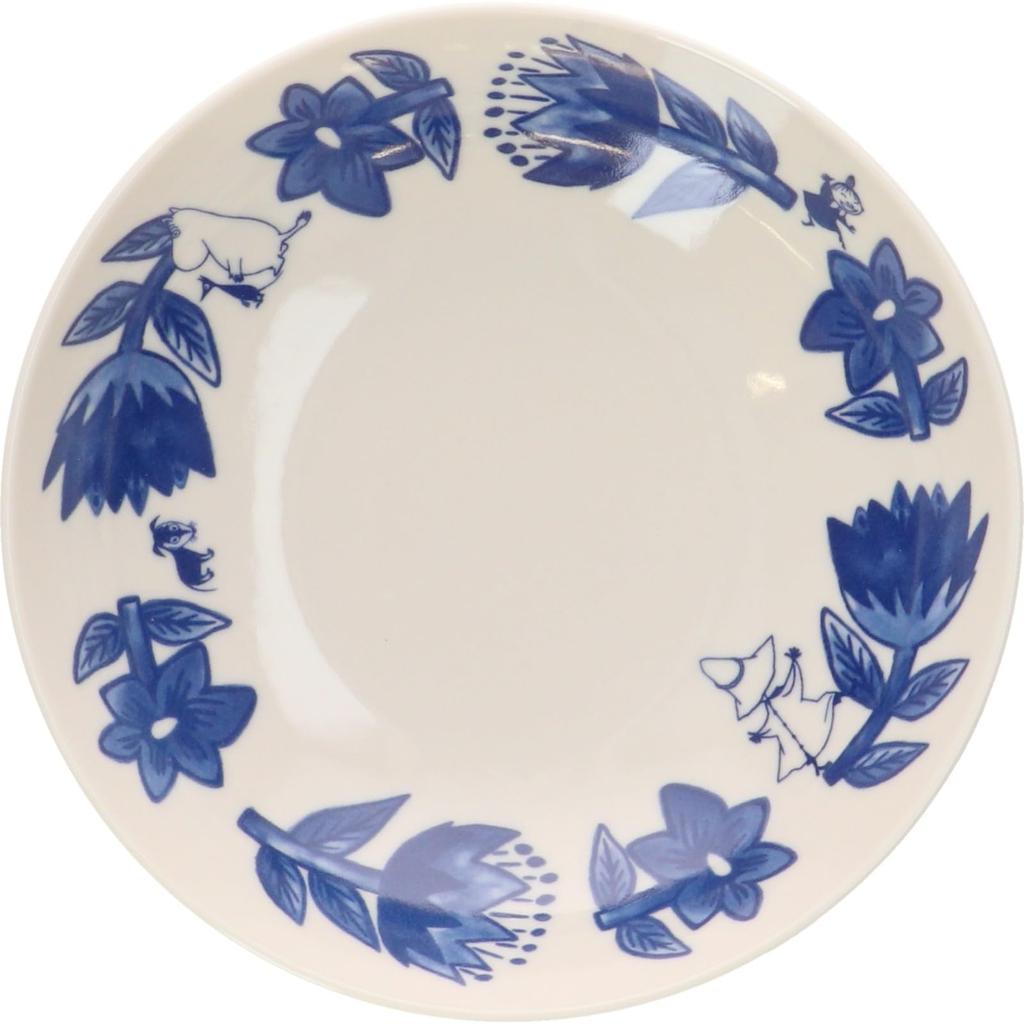MOOMIN "Blue Flora" Bowl and Plate Set (3 pieces, 17cm each) - Nordic Style, Moomin Merchandise, Mother's Day Gift, Made in Japan, MM7000-76