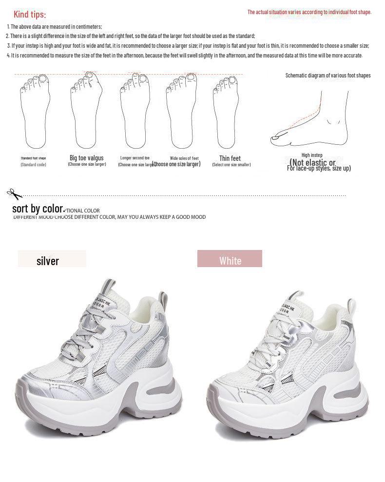 Women's 10cm Height-Enhancing Mesh Dad Shoes - Breathable, Thick-Soled, Casual Sneakers (A8910)