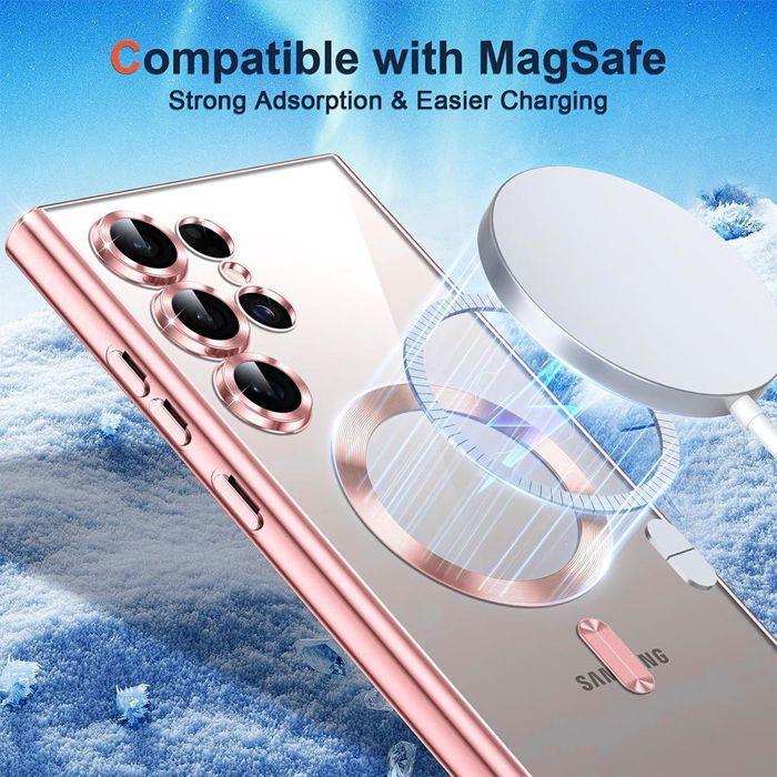 Coque pour Samsung Galaxy S26 Ultra, Protection Antichoc Contour Chromé Rose avec Cercle Magnétique