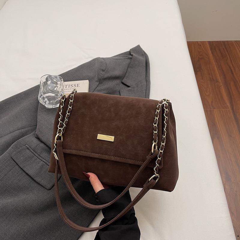 

Сумка большой вместимости женская 2025 осень и зима новая модная нишевая женская сумка текстурная цепочка сумка на плечо кроссбоди сумка-тоут темно-коричневого