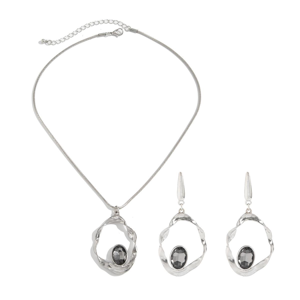 Irregular Acrylic Pendant Necklace Earrings Women Geometric Hollowout Clavicle Chain Jewelry Accessory
